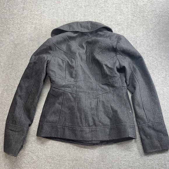 Guess Womens Wool Blend Lined Short Collared Fitted Pea Coat Size Small Charcoal - Picture 4 of 6